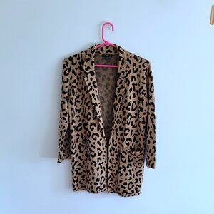 J Crew Tan and Black Animal Print Sweater Long Coat Cardigan Size XS